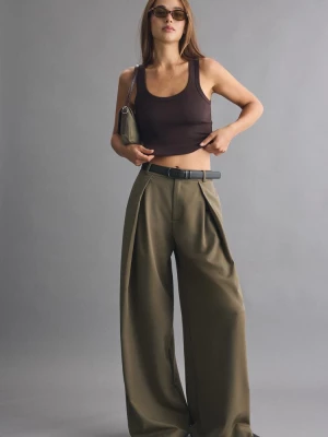 Obrázek produktu Stradivarius Kalhoty Široké Nohavice Se Záševky A Páskem Khaki