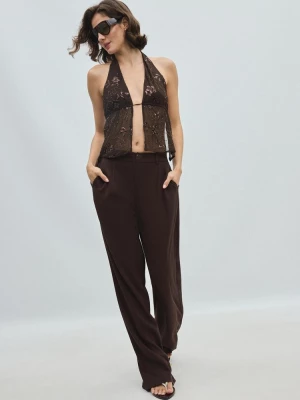 Obrázek produktu Stradivarius Kalhoty Straight Fit S Lněným Efektem Brown