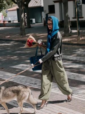 Obrázek produktu Stradivarius Kalhoty Z Popelín Se Zarážkami Khaki