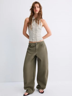 Obrázek produktu Stradivarius Károvaný Top S Halter Výstřihem Khaki