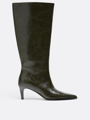 Obrázek produktu Stradivarius Khaki Kozačky Na Tenký Podpatek Se Širokou Holenní Částí Khaki
