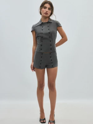 Obrázek produktu Stradivarius Košile S Krátkým Rukávem A Dvouřadým Zapínáním Dark Grey