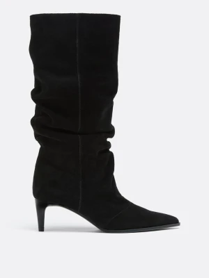 Obrázek produktu Stradivarius Kožené Slouchy Kozačky Na Podpatku Černá