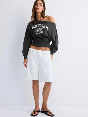 Obrázek produktu Stradivarius Mikina Cropped S Lodičkovým Výstřihem Dark Grey