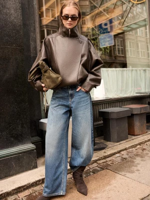 Obrázek produktu Stradivarius Oversize Biker Bunda Z Imitace Kůže Brown