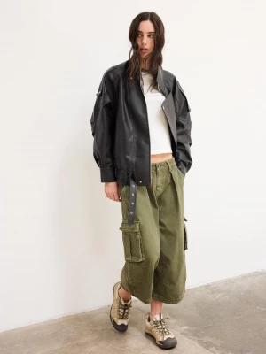 Obrázek produktu Stradivarius Oversize Bunda S Klopami Imitace Kůže Black