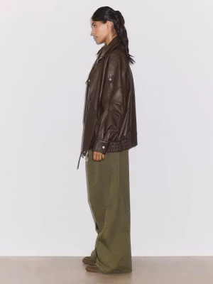 Obrázek produktu Stradivarius Oversize Bunda S Klopami Imitace Kůže Brown