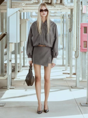 Obrázek produktu Stradivarius Bunda Bomber Z Imitace Kůže Pleteným Efektem Tmavě Šedá
