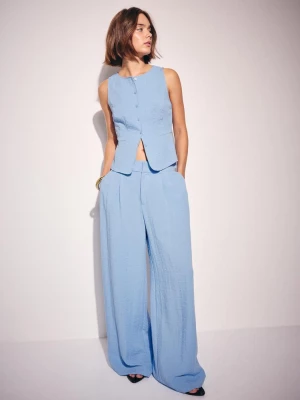 Obrázek produktu Stradivarius Rustikální Kalhoty Wide Leg S Nastavitelnými Knoflíky Modrá