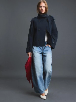 Obrázek produktu Stradivarius Trenčkot S Vysoký Límec A Páskem Dark Blue