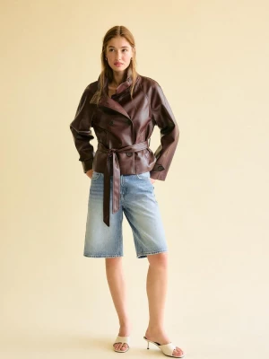 Obrázek produktu Stradivarius Trenčkot Z Imitace Kůže Vysokým Límcem Brown