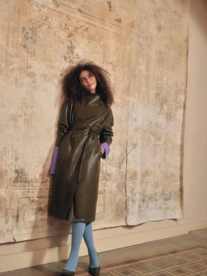 Obrázek produktu Stradivarius Dlouhý Trenčkot Z Imitace Kůže S Vodopádovým Límcem Khaki