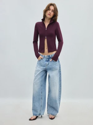 Obrázek produktu Stradivarius Vypasovaná Mikina Na Zip S Jemným Povrchem Dark Purple