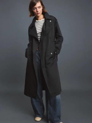 Obrázek produktu Stradivarius Základní Dlouhý Trenčkot Black