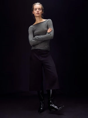 Obrázek produktu Stradivarius Základní Vlněný A Hedvábný Svetr S Lodičkovým Výstřihem A Pruhy Dark Grey