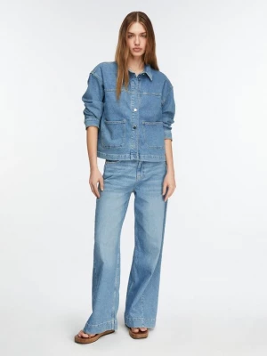 Obrázek produktu Středně modré seprané denimky se širokými nohavicemi a sladěnou boční vsadkou comma
