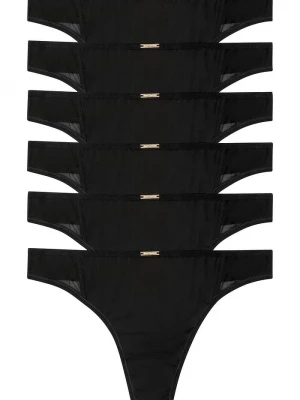 Obrázek produktu Stringi z kolekcji Feel Comfort z mikrofibry (6 par) BonPrix czarny