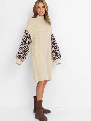 Obrázek produktu Sukienka dzianinowa oversized w cętki leoparda BonPrix beżowy
