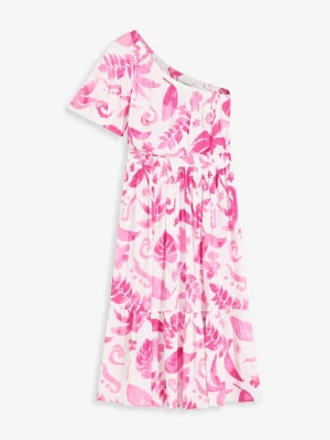 Obrázek produktu Sukienka one-shoulder ze strukturalnej wiskozy z nadrukiem BonPrix biały
