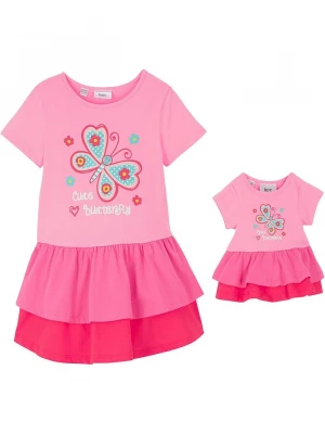 Obrázek produktu Sukienka t-shirtowa + sukienka dla lalki (2 części), z czystej bawełny organicznej BonPrix różowy