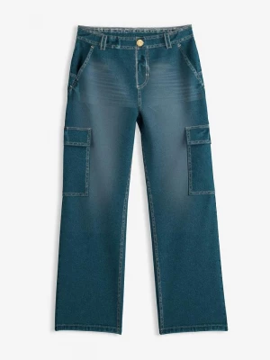 Obrázek produktu Szerokie jeansy bojówki mid waist BonPrix niebieski