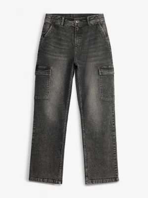 Obrázek produktu Szerokie jeansy bojówki mid waist BonPrix szary