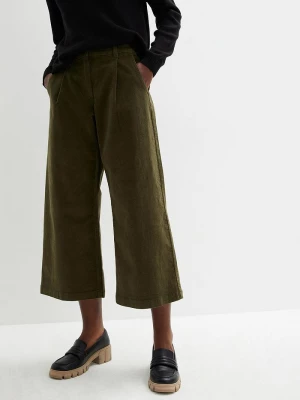 Obrázek produktu Szerokie spodnie sztruksowe culotte high-waist z wygodnym paskiem, dł. 7 / 8 BonPrix zielony