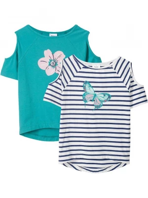 Obrázek produktu T-shirt cold-shoulder z bawełny organicznej (2 szt.) BonPrix niebieski