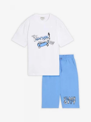 Obrázek produktu T-shirt i długie bermudy uszyte z czystej bawełny organicznej, loose fit (2 części) BonPrix biały