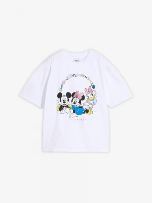 Obrázek produktu T-shirt oversize z nadrukiem Myszki Miki, z czystej bawełny BonPrix biały