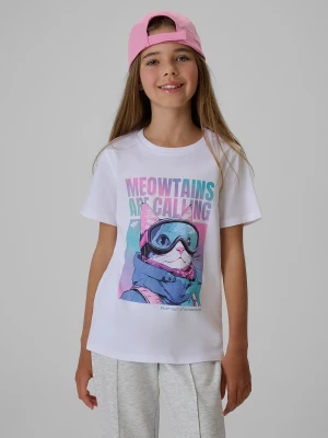 Obrázek produktu T-shirt regular s potiskem dívčí - bílý 4F