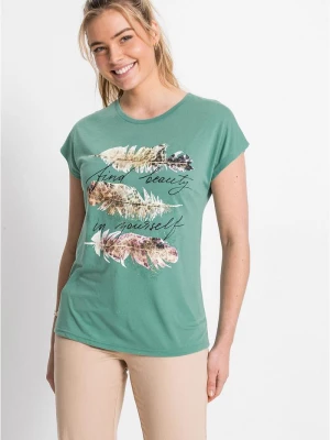 Obrázek produktu T-shirt z brokatowym nadrukiem BonPrix zielony