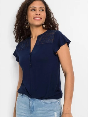 Obrázek produktu T-shirt z dekoltem henley z mieszanki wiskozy BonPrix niebieski