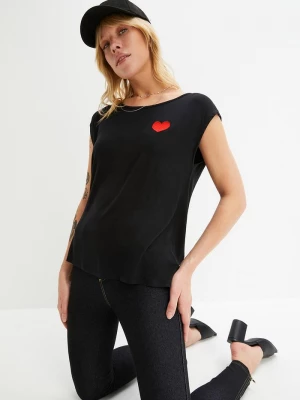 Obrázek produktu T-shirt z dłuższym tyłem, z lejącej mieszanki wiskozy BonPrix czarny