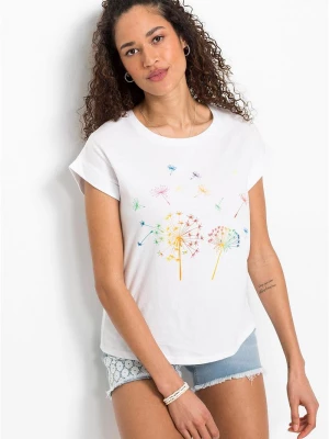 Obrázek produktu T-shirt z nadrukiem z roślinnym motywem BonPrix biały