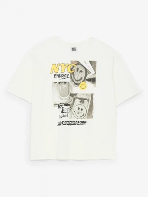 Obrázek produktu T-shirt z serii Smiley World, z czystej bawełny, loose fit BonPrix biały