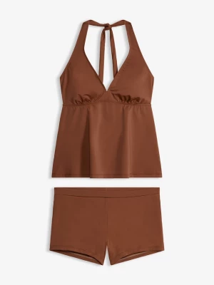 Obrázek produktu Tankini z dekoltem typu halter i spodenkami bikini (2 części) BonPrix brązowy