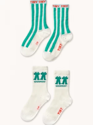 Obrázek produktu Tinycottons Dětské ponožky Tinycottons EMERALD STRIPES & FROG MEDIUM SOCKS 2-pack bílá