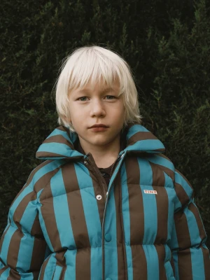 Obrázek produktu Tinycottons prošívaná bunda dětská bavlněná BLUE-CACAO STRIPES SHORT PADDED JACKET