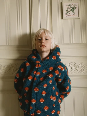 Obrázek produktu Tinycottons rozepínací mikina s kapucí dětská fleecová TINY MUSHROOMS SHERPA HOODIE námořnická modř