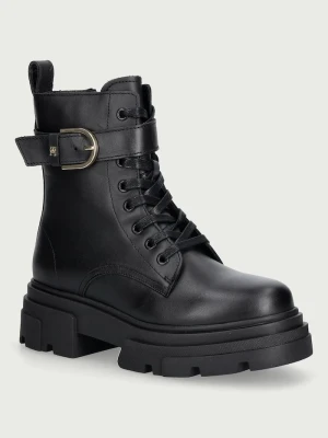 Obrázek produktu Tommy Hilfiger farmářky dámské kožené LEATHER TH BUCKLED LACE-UP BOOT černá