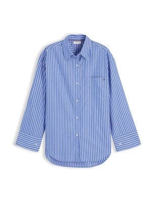 Obrázek produktu TOMMY HILFIGER Halenka 'Oversized Fit Stripe Shirttail Hem' královská modrá / bílá