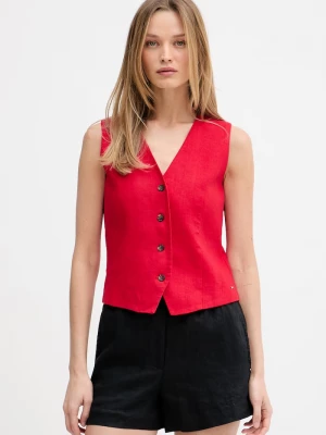 Obrázek produktu Tommy Hilfiger jednořadá vesta dámská se lnem červená