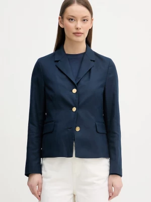 Obrázek produktu Tommy Hilfiger jednořadé sako dámské s příměsí lnu námořnická modř