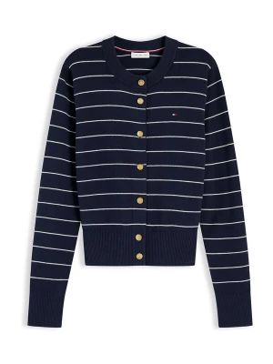Obrázek produktu TOMMY HILFIGER Kardigan 'Logo Gold-tone Button' námořnická modř / bílá
