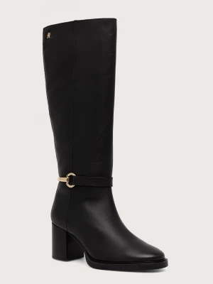Obrázek produktu Tommy Hilfiger kozačky nad kolena na sloupku dámské kožené TH STUD HEEL RIDING KNEE BOOT černá
