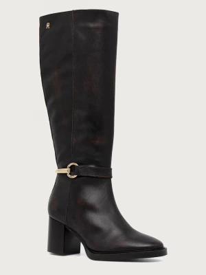 Obrázek produktu Tommy Hilfiger kozačky nad kolena na sloupku dámské kožené TH STUD HEEL RIDING KNEE BOOT hnědá