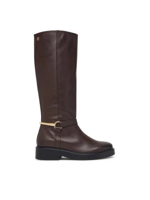 Obrázek produktu Tommy Hilfiger Kozačky ve vojenském stylu Th Stud Leather Knee Riding Boot FW0FW09608 Hnědá