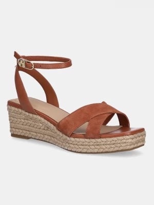 Obrázek produktu Tommy Hilfiger Kožené sandály Tommy Hilfiger LEATHER & SUEDE MID WEDGE ESPAD hnědá