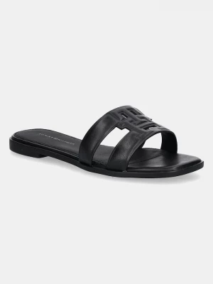 Obrázek produktu Tommy Hilfiger pantofle na plochém podpatku dámské kožené TH LOGO STRAP MULE černá